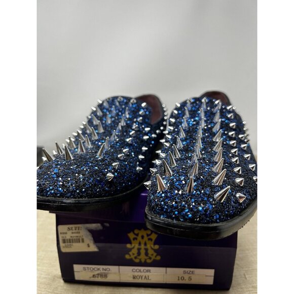 After Midnight Mens Blue Glitter Sparkle Spike Formal Dress Loafers Shoes  10.5